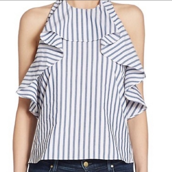 Alice + Olivia Tops - ALICE + OLIVIA| Stripe 100% Cotton Ruffle Swing Top